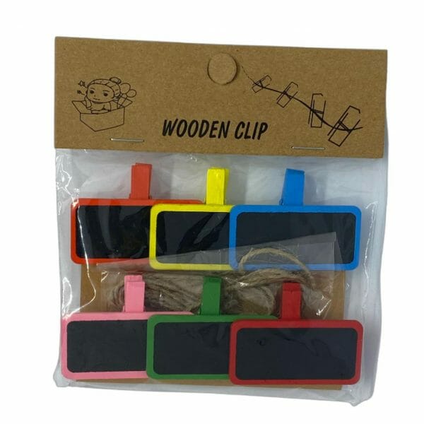 Set de 6 Clips de Madera Decorativo Pizarra colores