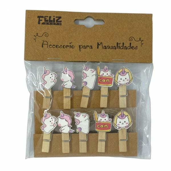 Set de 10 Clips de Madera Decorativo Unicornio Bebé