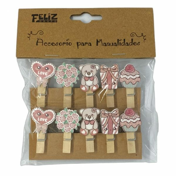 Set de 10 Clips de Madera Decorativo Amor