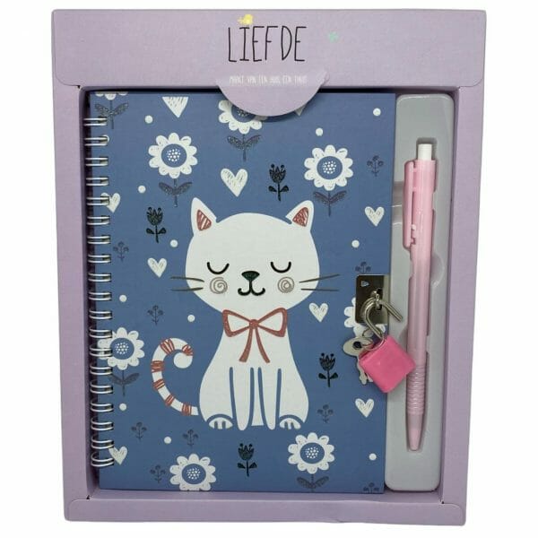 Diario de Vida 45 Hojas Gatito con Candado y Lápiz