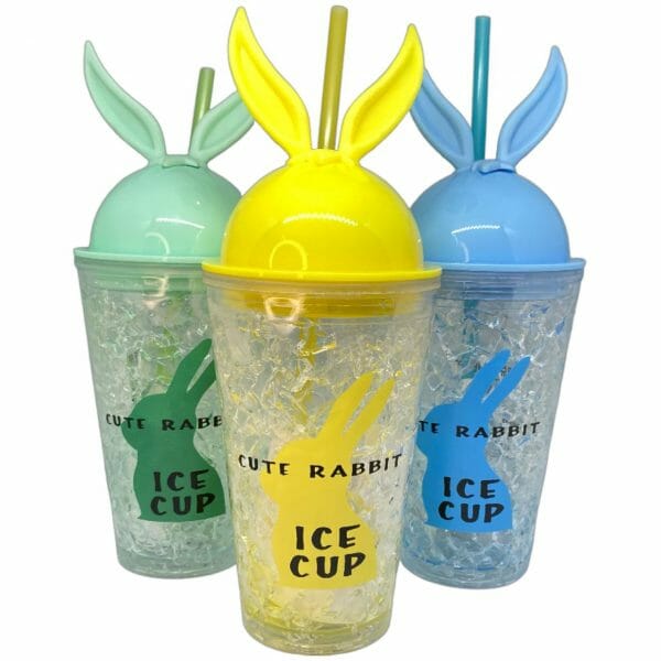 Vaso Acrílico 450ml Orejas de Conejo con Bombilla y Gel Refrigerante (Elige Color)