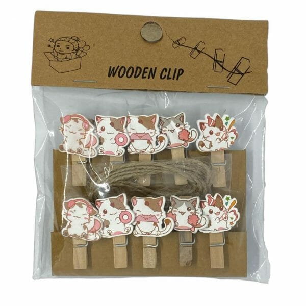 Set de 10 Clips de Madera Decorativo Gatito Gestos