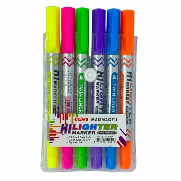 Set de 6 Destacadores Doble Punta Biselada y Redonda