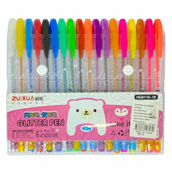 Set de 18 Lápices Tinta Gel Tonos Glitter