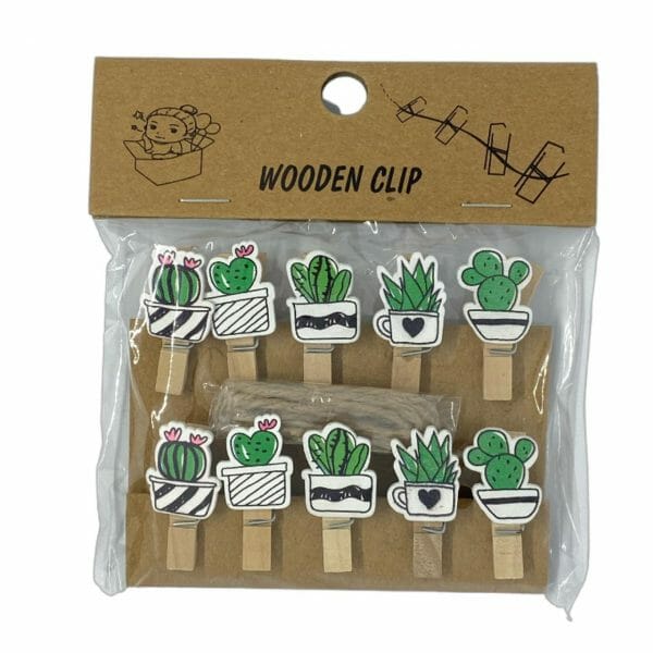 Set de 10 Clips de Madera Decorativo Cactus