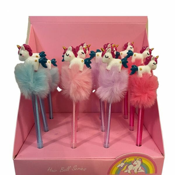 Lápiz Pasta Azul Unicornio Balancín Peludo (Elige Color)