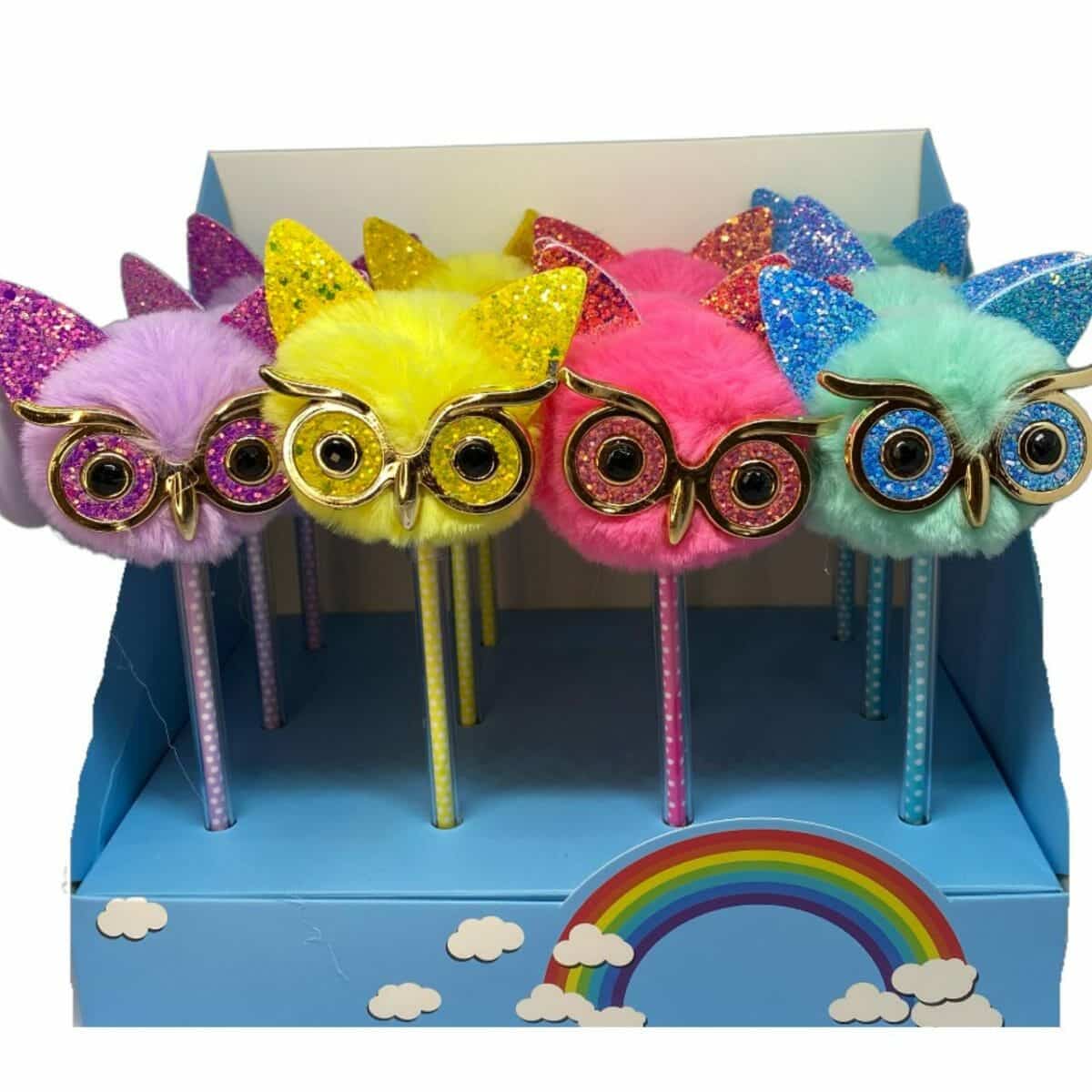 LAP002 Lápiz Pasta Azul Pompón Búho (Elige Color) - Imagen 1