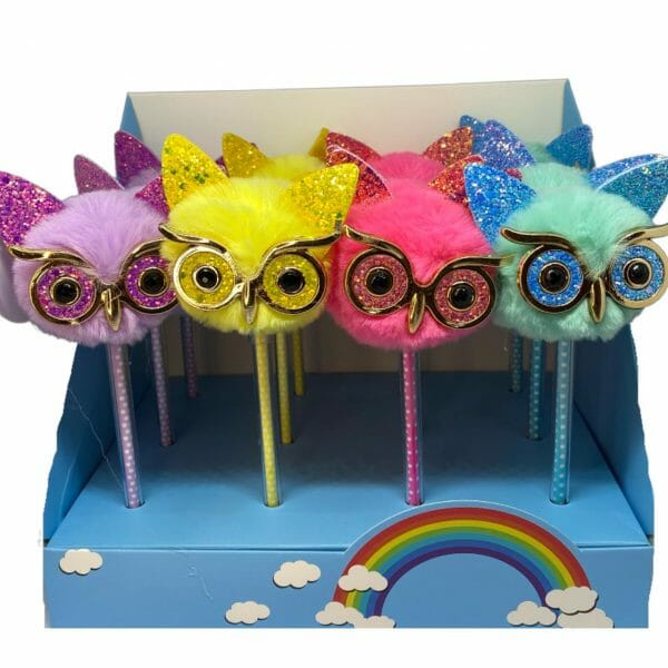 Lápiz Pasta Azul Pompón Búho (Elige Color)