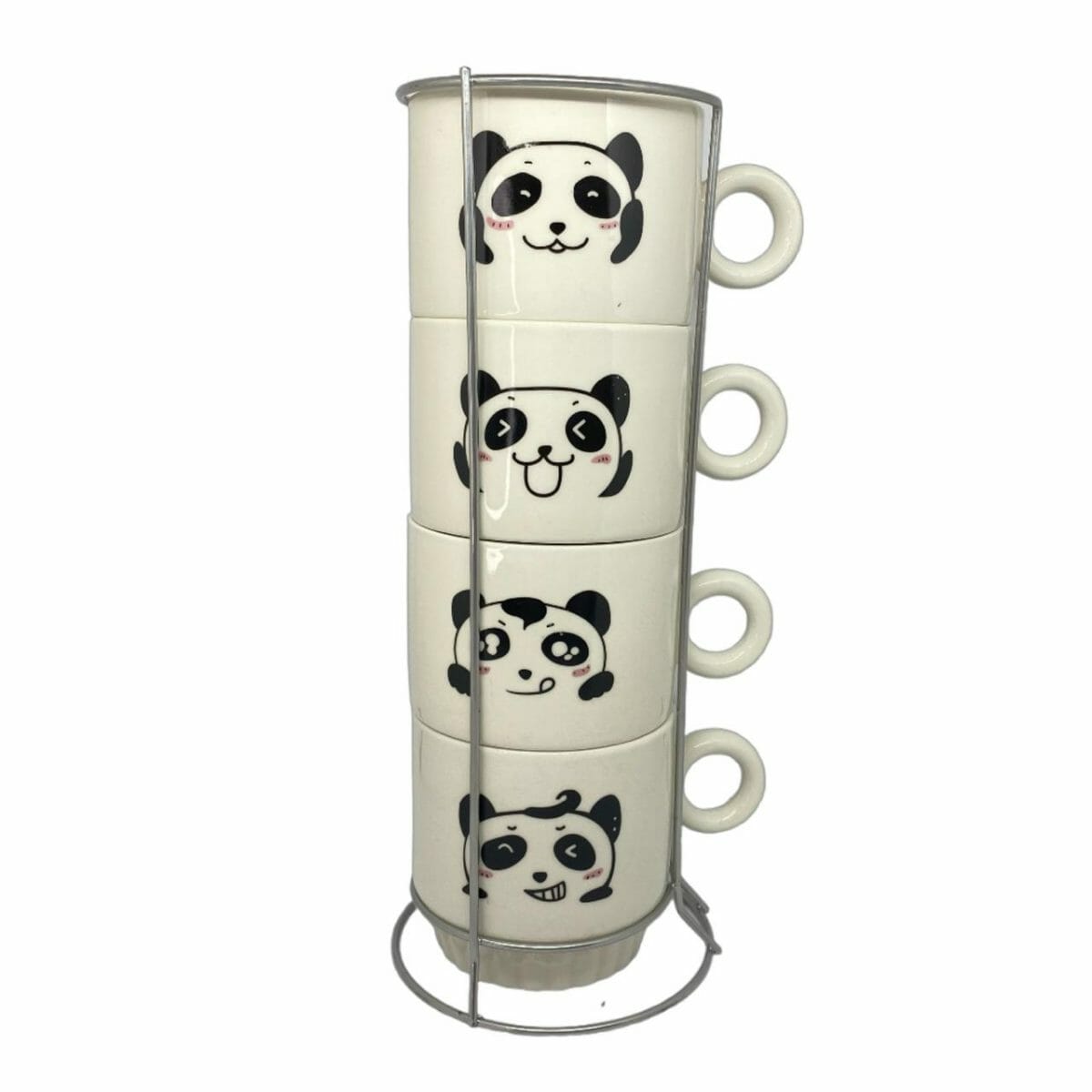 VYT002 Set de 4 Tazas Panda Kawaii Con Soporte Aluminio - Imagen 1