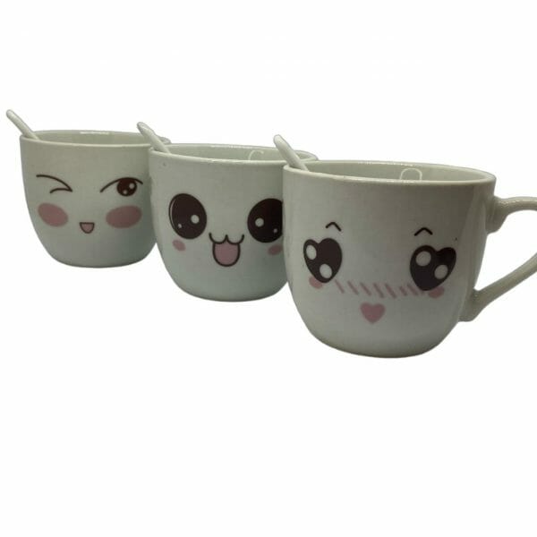 Taza con Cuchara Diseño de Caritas Kawaii (Elige Diseño)