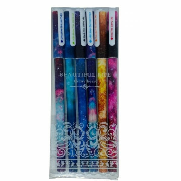 Set de 6 Lápices Tinta Gel Colores Galaxia