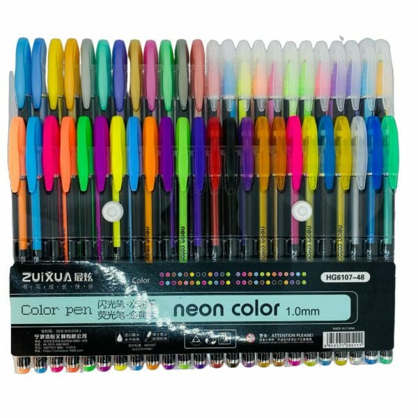 Set de 48 Lápices Tinta Gel 1.0mm Tonos Neón Metalizados Glitter y Pasteles