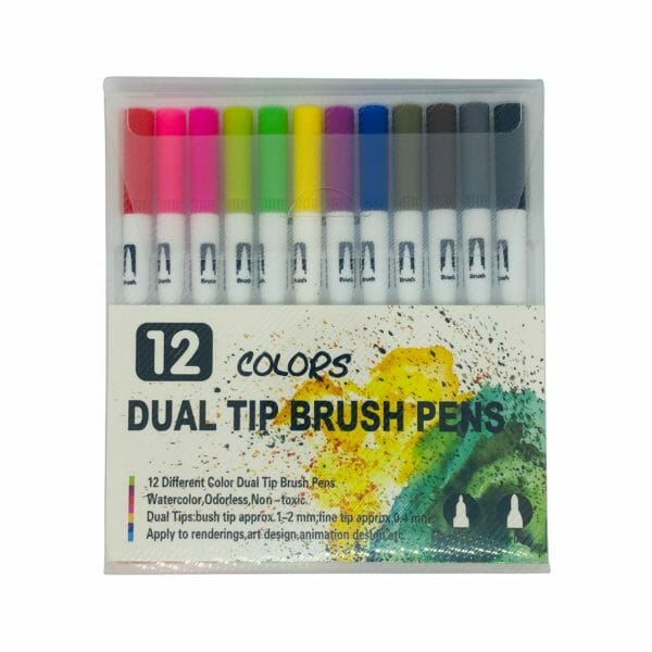 Set de 12 Lápices Punta Pincel y Marcador