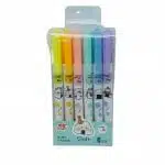 Set de 6 Destacadores Doble Punta Tonos Fluorescentes Diseño Sushi Kawaii