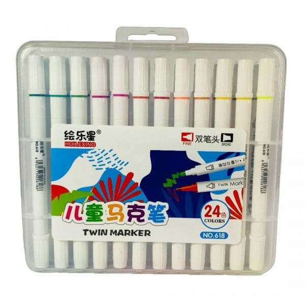 Set de 24 Marcadores Permanentes Punta Biselada y Punta Fina