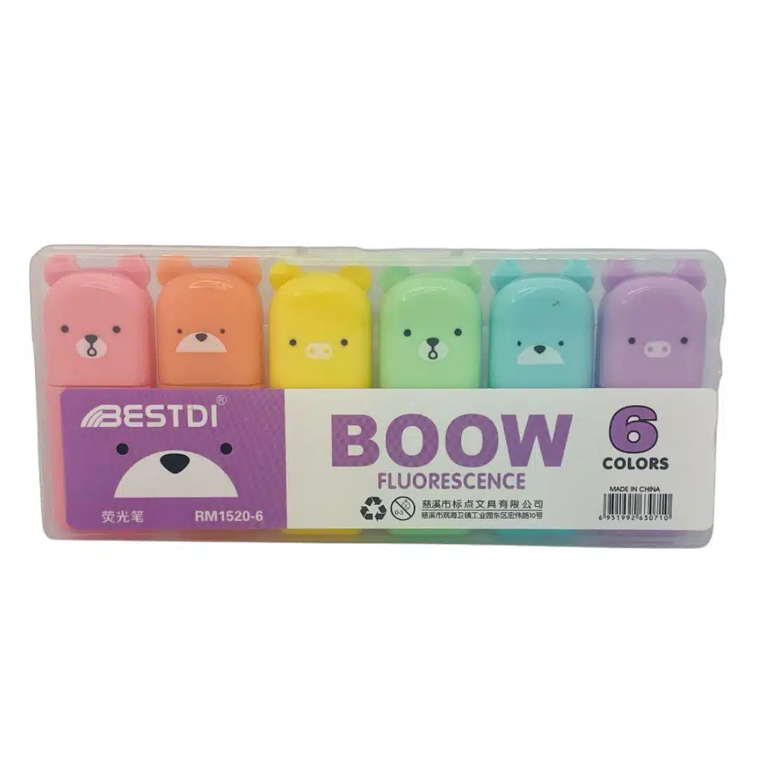 6951992630710 Set de 6 Mini Destacadores Osito Tonos Pasteles - Imagen 1