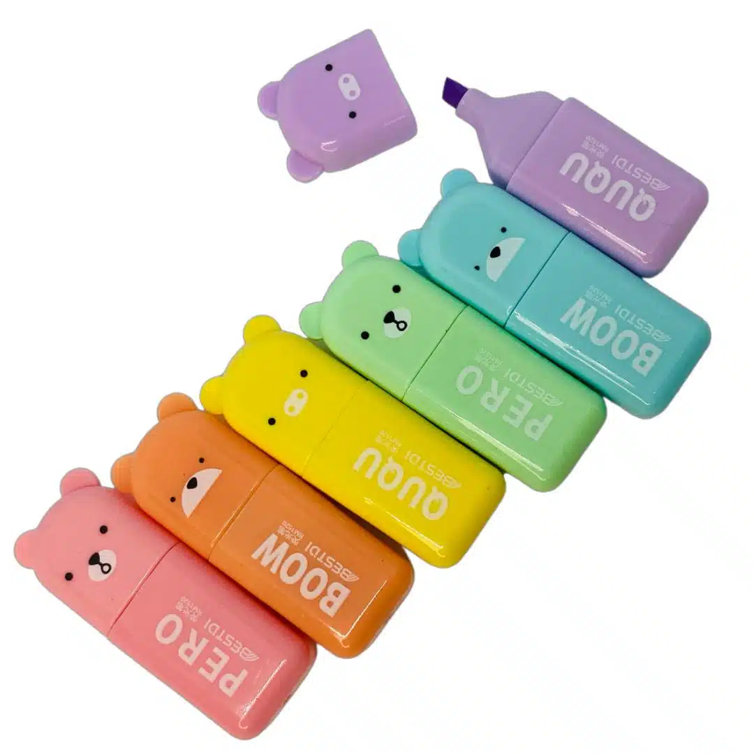 Set de 6 Mini Destacadores Osito Tonos Pasteles - Imagen 2