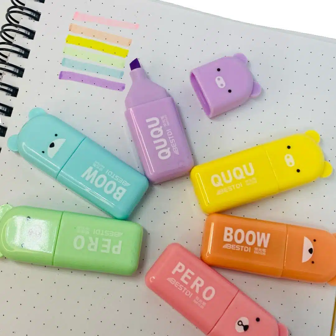 Set de 6 Mini Destacadores Osito Tonos Pasteles - Imagen 3