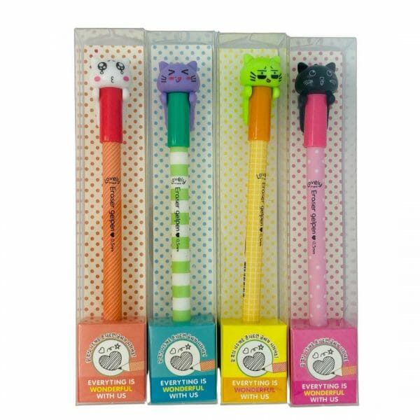 Lápiz Tinta Gel Azul 0.5mm Borrable Gatito Kawaii (Elige Diseño)