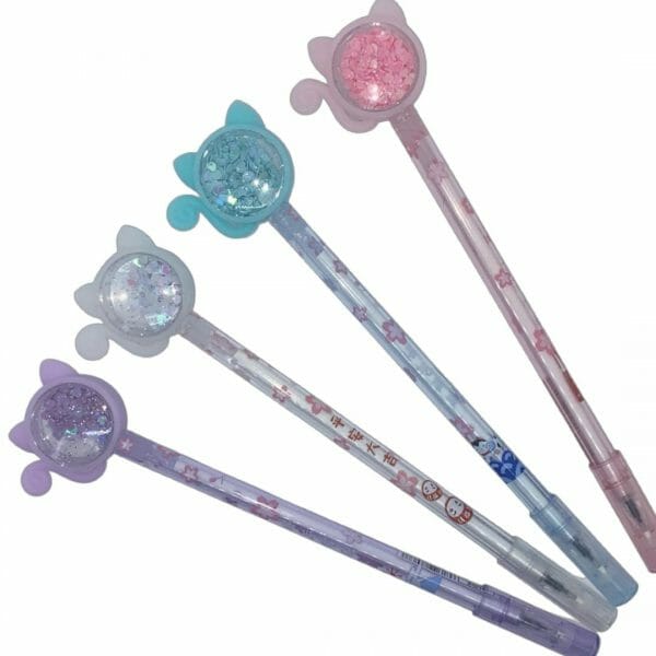 Lápiz Tinta Gel Negro Diseño Gatito con Lentejuelas (Elige Color)