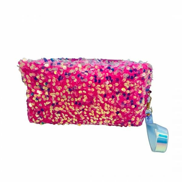 Estuche Rosado Lentejuelas Rosadas con Cierre Tirador