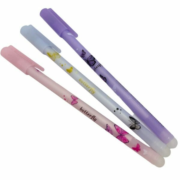 Lápiz Tinta Gel Negro Borrable 0.38mm Diseño de Mariposa (Elige Color)