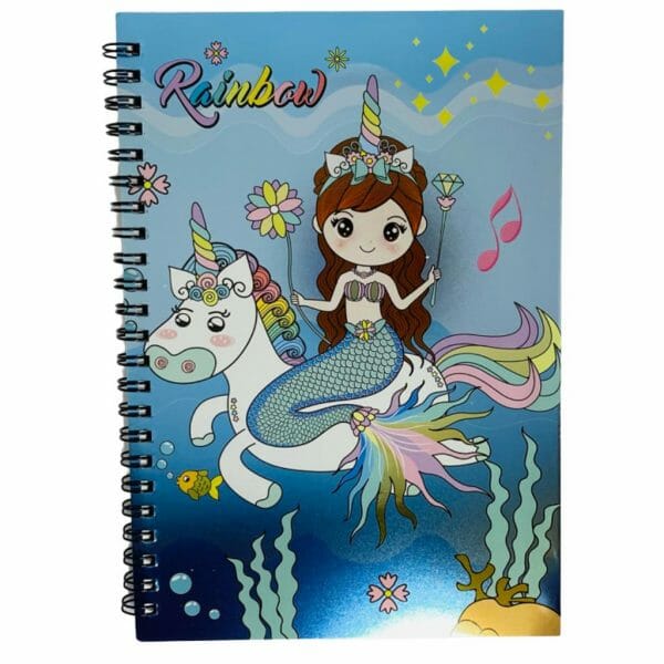 Cuaderno 76 Hojas Línea Horizontal Diseño de Sirena Brillante