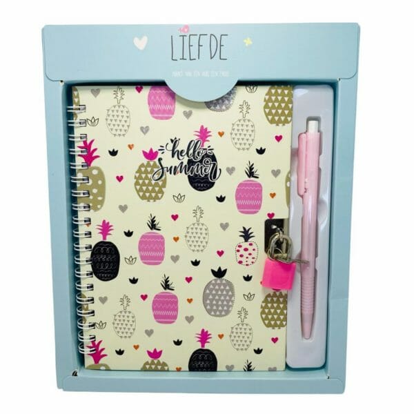 Diario de Vida 45 Hojas con Candado y Lápiz Diseño de Piña