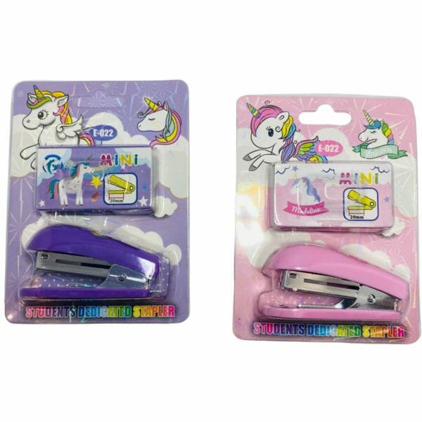 Mini Corchetera P/10 Hjs. 26/6 Diseño de Unicornio + Caja con Corchetes (Elige Color)