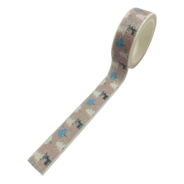 Cinta Washi Tape Escarchado Diseño Reno Rosado