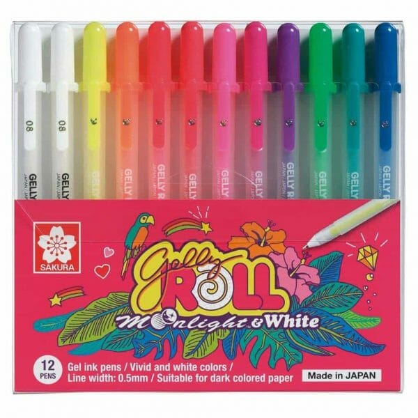 Set de 12 Lápices Tinta Gel Sakura Gelly Roll Moonlight & White