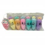 Set de 6 Mini Destacadores Forma de Zanahoria Kawaii Tonos Fluorescentes