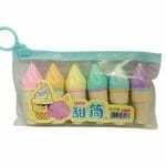 Set de 6 Mini Destacadores Tonos Fluorescentes Modelo de Barquillo con Helado