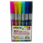 Set de 6 Marcadores Color Plateado Doble Línea con Borde de Color Bestdi