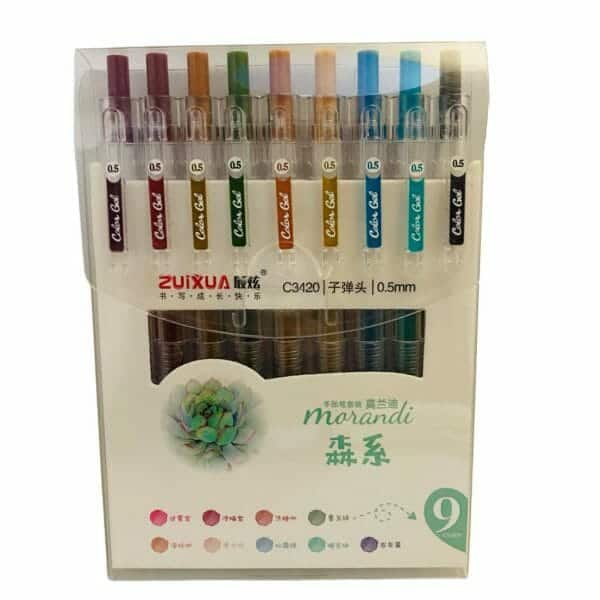 Set de 9 Lápices Tinta Gel de Colores Retráctiles 0.5mm Morandi Mori