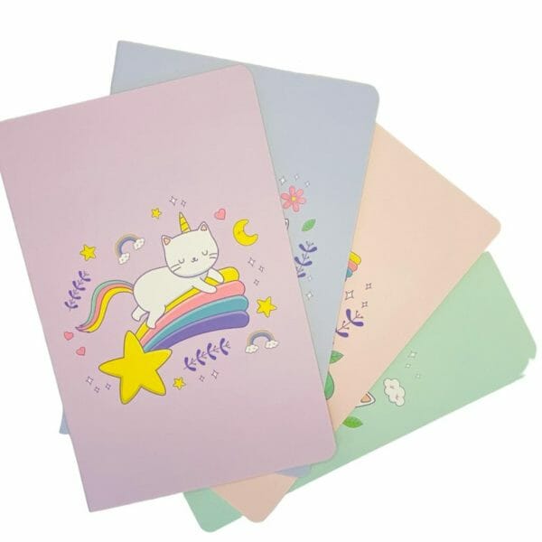 Libreta 32 Hojas en Línea Horizontal Modelo Gatito Unicornio (Elige Diseño)