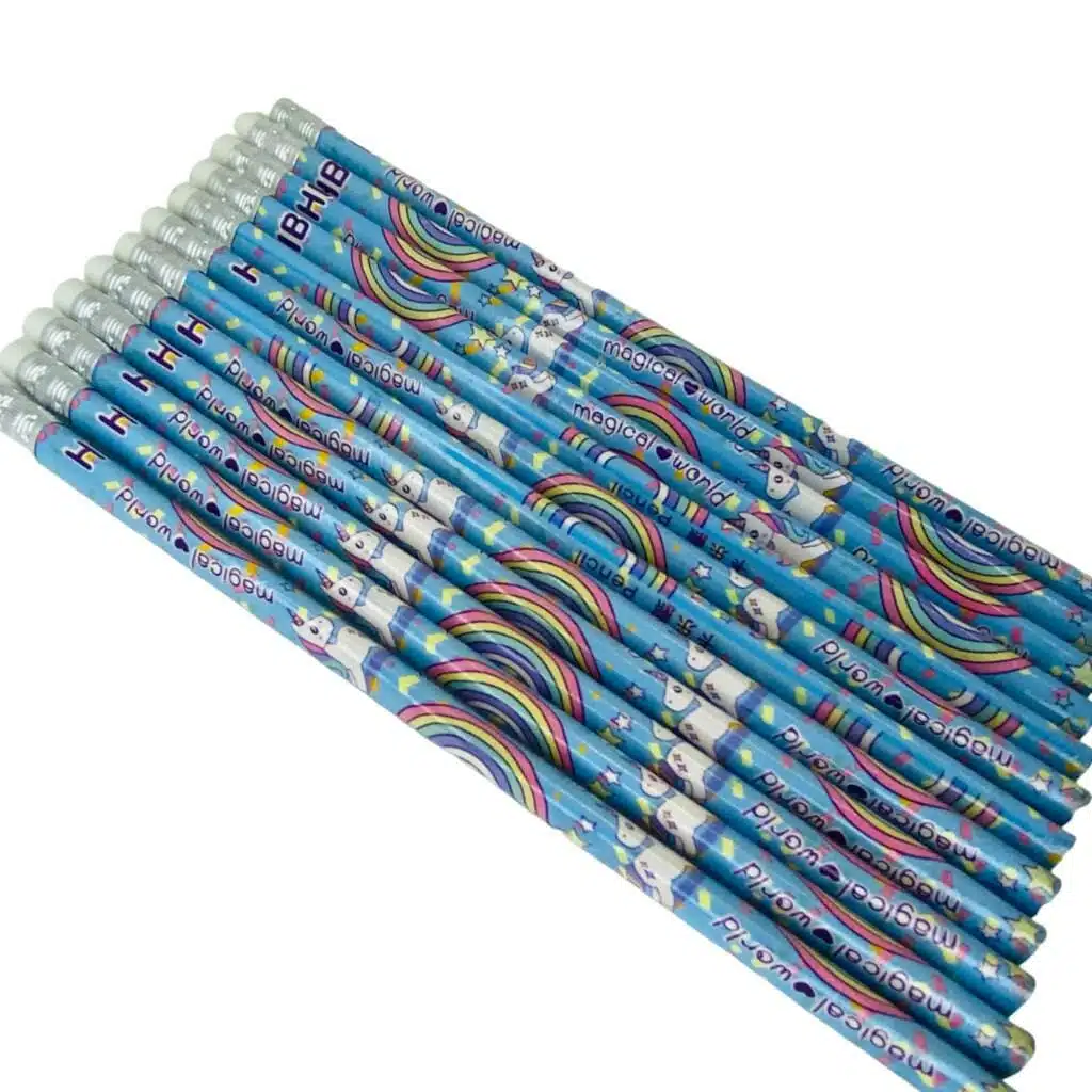 Set de 12 Lápices Grafito HB con Goma de Borrar Diseño de Unicornio Celeste - Imagen 2