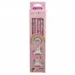 Set de 12 Lápices Grafito HB con Goma de Borrar Diseño de Unicornio Arcoíris