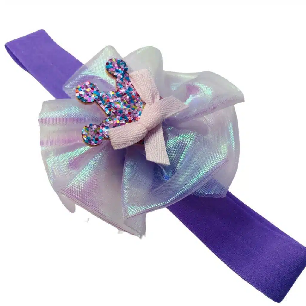 ACA003 Cintillo de Bebé Elasticado Diseño Corona de Princesa Morado - Imagen 1