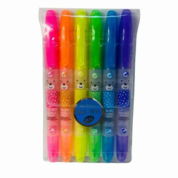 Set de 6 Destacadores Doble Punta Tonos Fluorescentes con Aromas Frutales Diseño de Osito