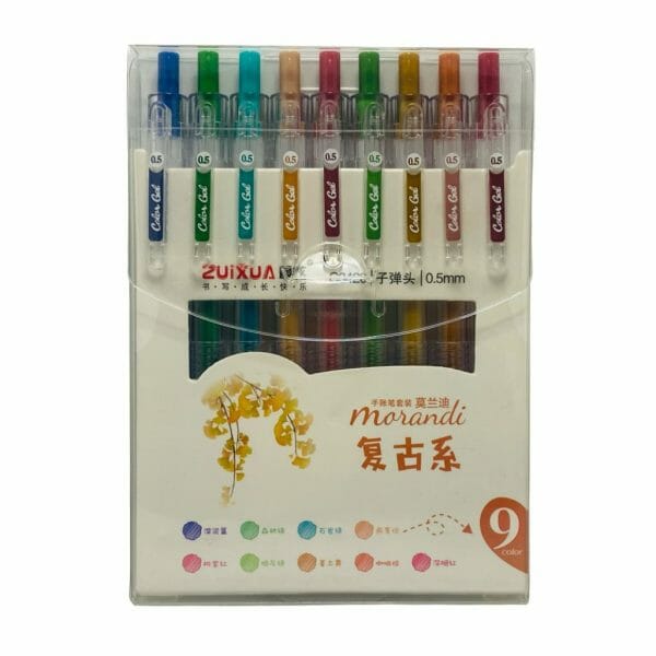 Set de 9 Lápices Tinta Gel de Colores Retráctiles 0.5mm Morandi Retro