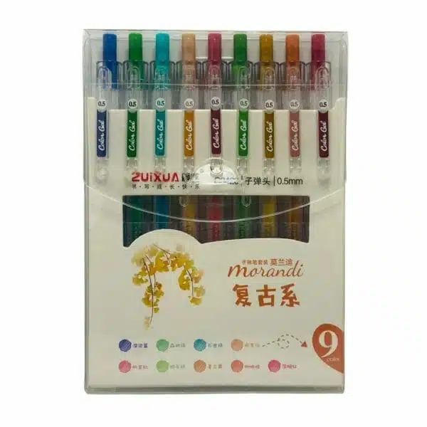 Set de 9 Lápices Tinta Gel de Colores Retráctiles 0.5mm Morandi Retro