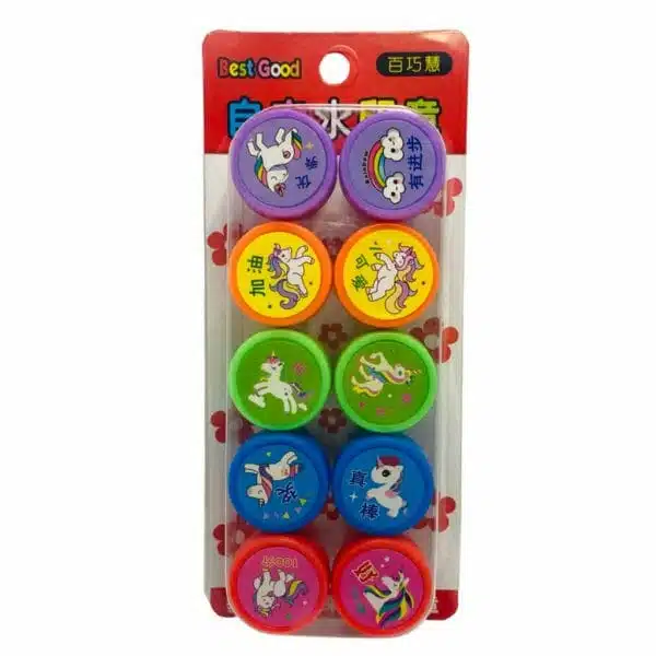 Set de 10 Timbres de Colores Diseño de Unicornio