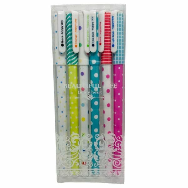 Set de 6 Lápices Tinta Gel de Colores Beautiful Life Puntitos