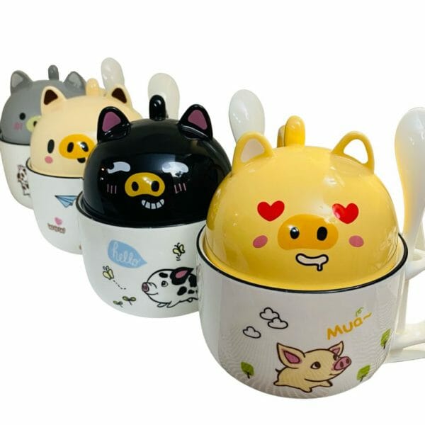 Taza Con Tapa y Cucharita Modelo de Cerdito (Elige Diseño)