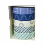 Set de 5 Cintas Washi Tape Tonos Azules con Diseños