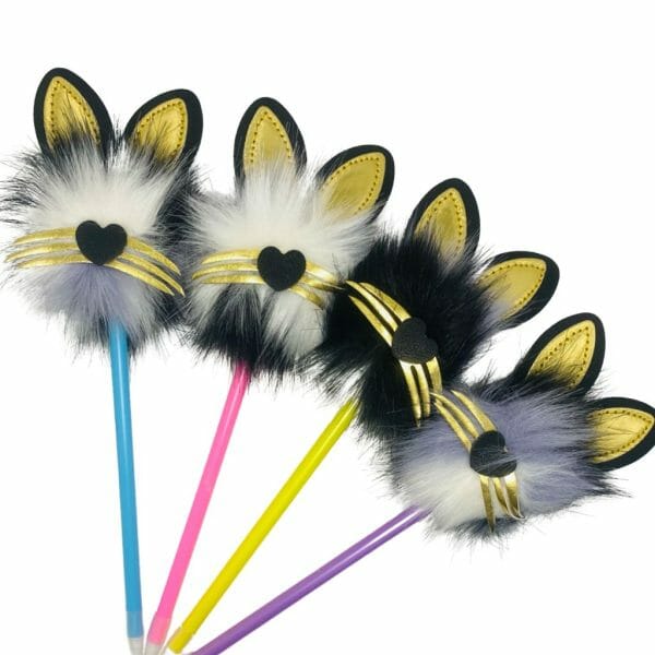 Lápiz Pasta Azul con Pompón Diseño de Gatito (Elige Color)