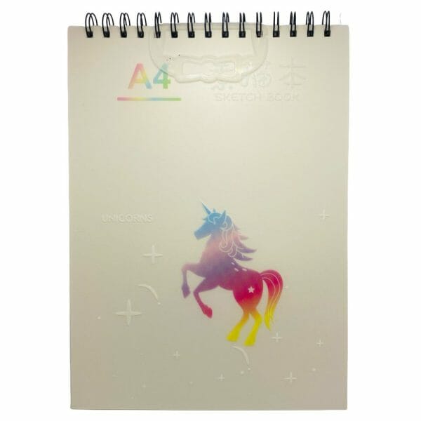 Croquera 50 Hojas Lisas Color Marfil Diseño de Unicornio Escarchado