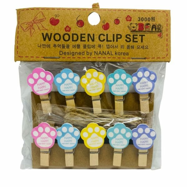 Set de 10 Clips de Madera Diseño de Patita de Gato