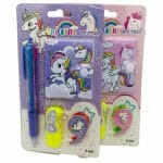 Set Mini Libreta + Lápiz Multicolor + Mini Cinta Washi Tape + Mini Destacador Diseño de Unicornio (Elige Color)
